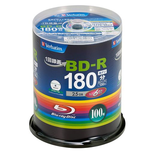 VERBATIM バーベイタム 1回録画用 ブルーレイディスク BD-R 25GB 100枚 ホワイトプリンタブル 片面1層 1-6倍速 VBR130RP100SV4