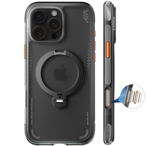 TORRAS OSTAND Q3 AIR IPHONE 16 PRO 6.3 インチ 用 ケース【エアバッグ 超強保護・米軍 MIL規格 】リング スタンド MAGSAFE対応 360°定点回転 縦横両対応 MAGSAFE対応 ワイヤレス充電