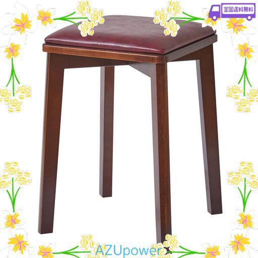 AIBIJU スツール木製 スタッキングチェア ドレッサーチェア 天然木 椅子 腰掛け スタッキングスツール PU皮革座面 クッション付き 四角 33X33X45CM 耐荷重100KG ウォールナット色 YD-151B