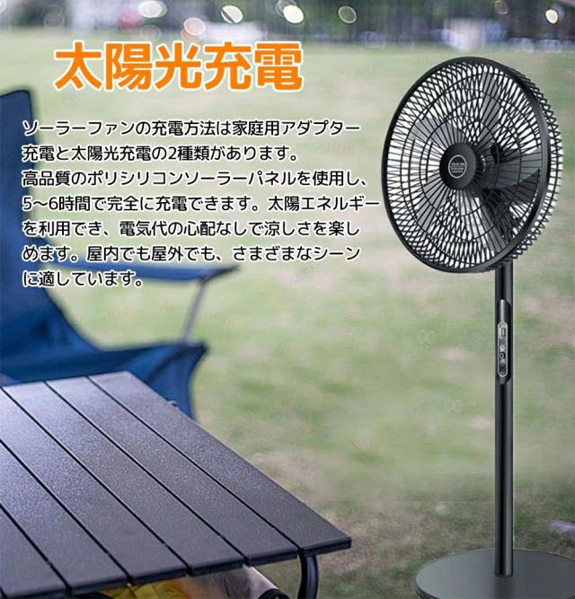 ソーラーファン 扇風機 ソーラーパネル付き 太陽光充電 DCモーター 18000mAh大容量バッテリー 3段階風量調節 自動首振り USB給電ポート付き コードレス フロアファン リビング扇風機 防災 アウトドア 屋内屋外対応_2
