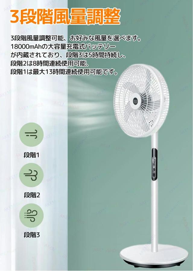 ソーラーファン 扇風機 ソーラーパネル付き 太陽光充電 DCモーター 18000mAh大容量バッテリー 3段階風量調節 自動首振り USB給電ポート付き コードレス フロアファン リビング扇風機 防災 アウトドア 屋内屋外対応_3
