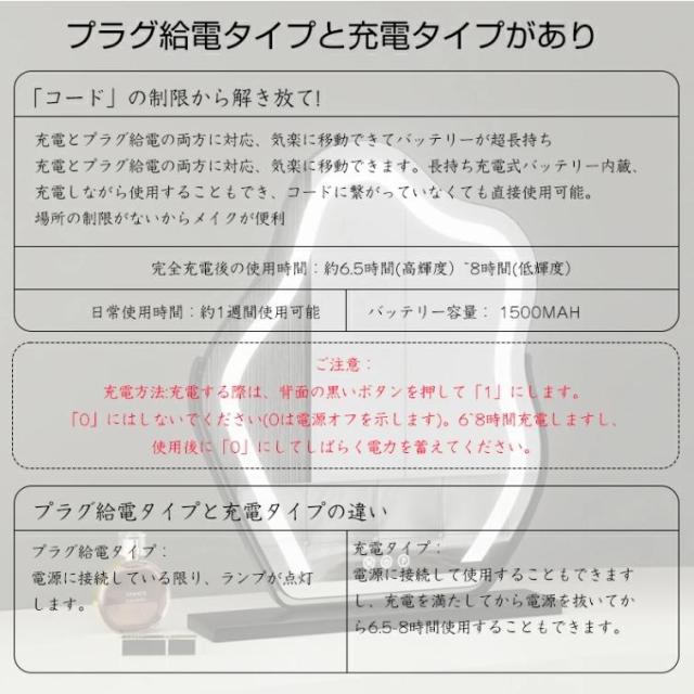 女優ミラー 卓上ミラー LEDライト付き 三色調光 無段階調光 強化ガラス 割れにくい 化粧鏡 メイクミラー 設置簡単 工事不要 おしゃれ