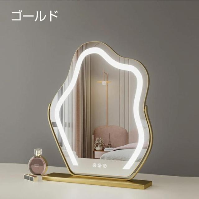 女優ミラー 卓上ミラー LEDライト付き 三色調光 無段階調光 強化ガラス 割れにくい 化粧鏡 メイクミラー 設置簡単 工事不要 おしゃれ