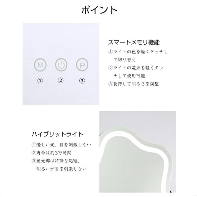 女優ミラー 卓上ミラー LEDライト付き 三色調光 無段階調光 強化ガラス 割れにくい 化粧鏡 メイクミラー 設置簡単 工事不要 おしゃれ