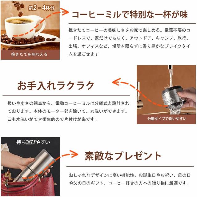 電動コーヒーミル コーヒーグラインダー ミル 充電式コーヒーミル 大容量電動USB 充電式 水洗い可電動コーヒーミル臼式 珈琲ミル 小型コンパクト粉末コーヒー調味料豆ひき機衛生一台多役ブラシ付・新生活プレゼント_13