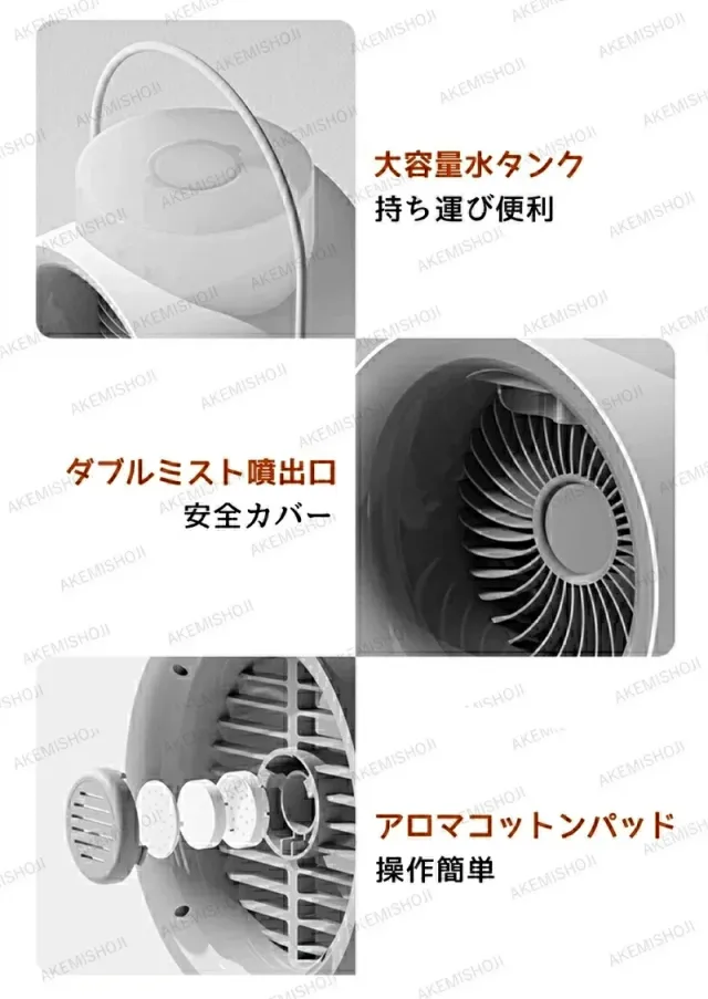 卓上冷風機 ミストファン 加湿 USB充電式 4000mAh 3段階風量調節 静音 アロマ対応 ナイトライト付き 小型 コンパクト 卓上用 ポータブル オフィス 暑さ対策_1