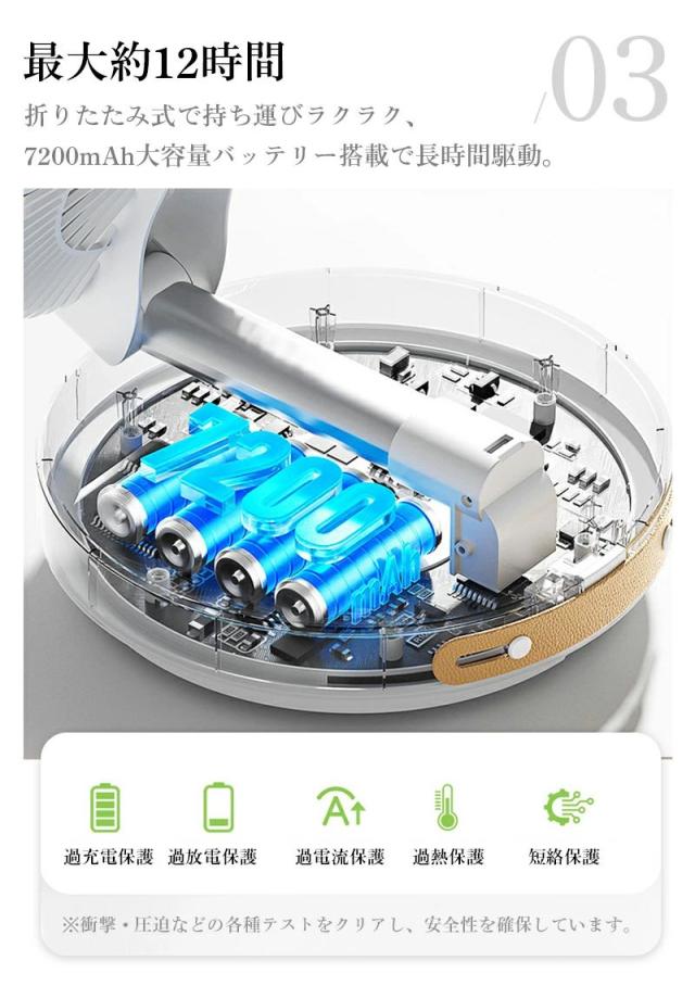 折りたたみ扇風機 充電式 卓上・床置き兼用 高さ調整 左右90°首振り 上下180°角度調整 タイマー ナイトライト付き コードレス 静音_4