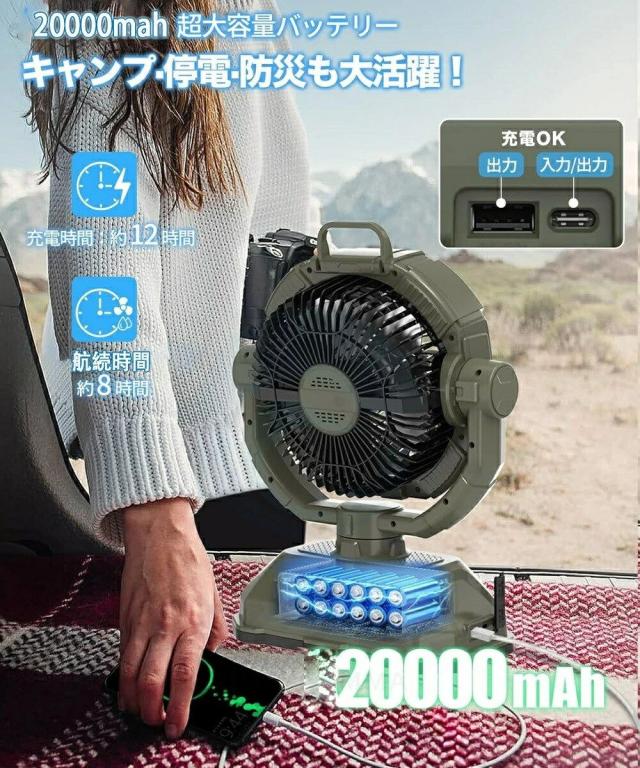 ミストファン 扇風機 加湿機能付き 20000mAh大容量 USB充電式 コードレス DCモーター 風量4段階 静音 首振り LEDライト付き_7