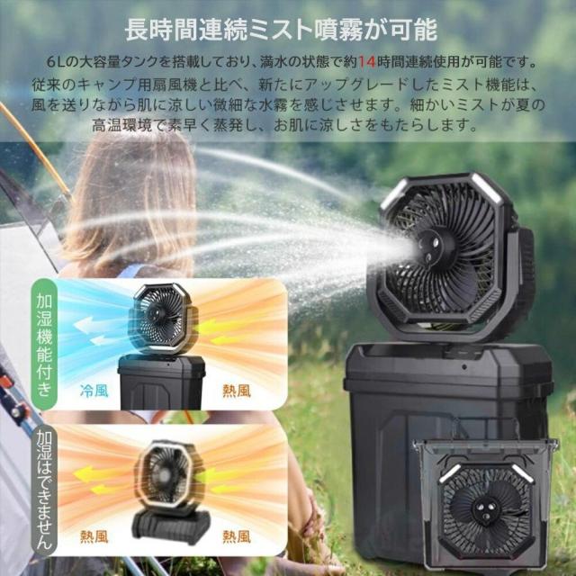 ミストファン 扇風機 加湿機能付き 20000mAh大容量 USB充電式 コードレス DCモーター 風量4段階 静音 首振り LEDライト付き_9