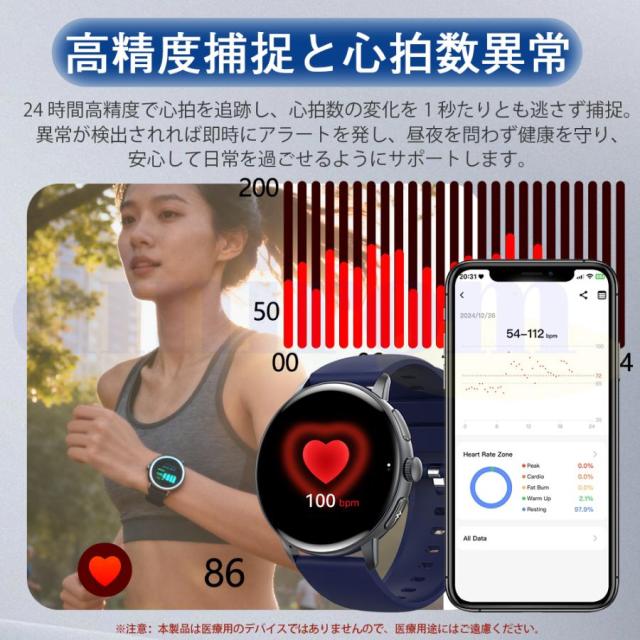 スマートウォッチ 通話機能付き Bluetooth5.3 歩数計 活動量計 心拍数モニタリング 睡眠記録 血中酸素レベル参考表示 着信通知 音楽制御 多機能 IP67防水 レディース メンズ_10