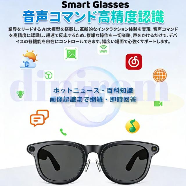 スマートグラス Bluetoothメガネ ワイヤレスオーディオグラス マイク内蔵 AIアシスタント対応 音楽再生 通話対応 写真撮影 録音機能対応 iPhone Android対応 充電ケース付き_3