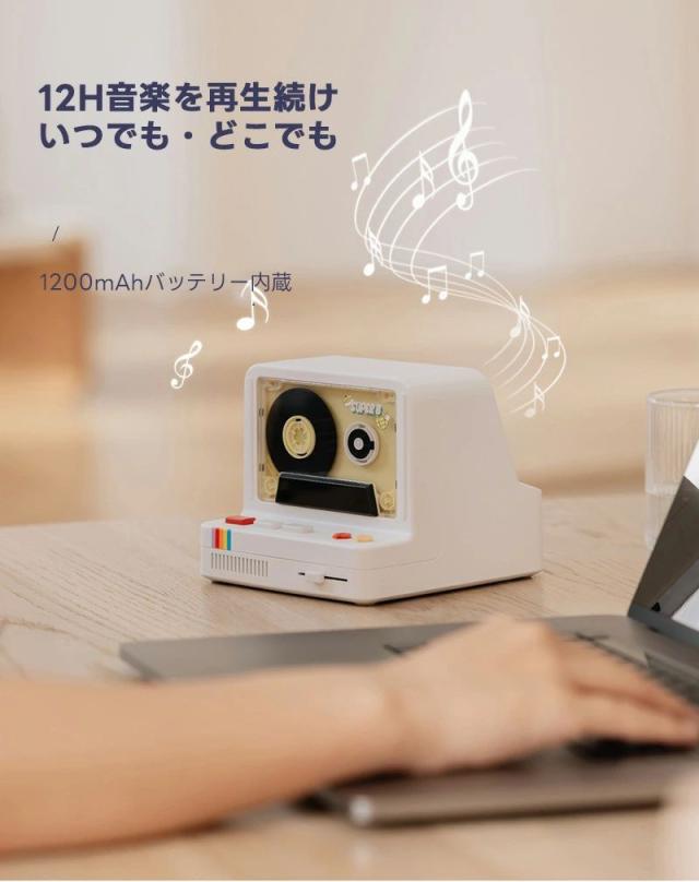 Bluetoothスピーカー ワイヤレススピーカー 小型 コンパクト ステレオスピーカー ダブルスピーカー LEDライト付き レトロデザイン 充電式_2