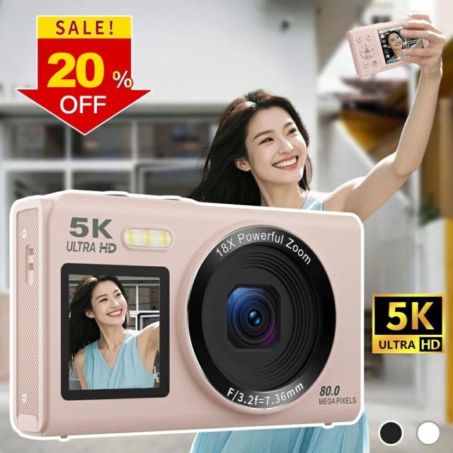 デジカメ WIFI対応 デジタルカメラ カメラ コンデジ 5K  8000万画素 初心者向け デュアルレンズ スマホに送れる 18倍ズーム ウェブカメラ  子供 修学旅行 スマホ転送