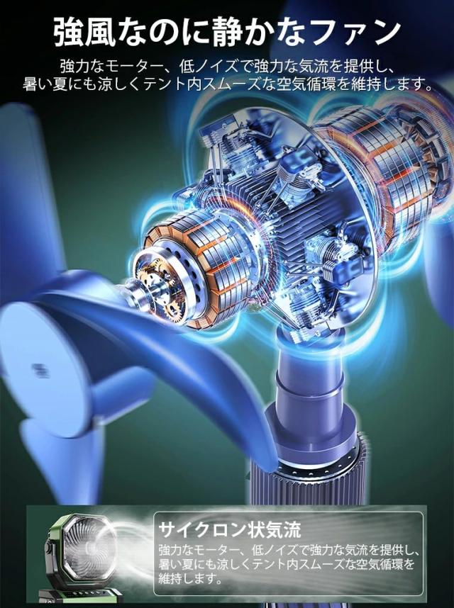 【20000mAh大容量バッテリー・長時間使用・自動首振り 】充電式 扇風機卓上吊り下げサーキュレーターコードレス充電式アウトドア扇風機静音強力送風 キャンプ せんぷうき風量4段階LEDライトタイマ充電式ファン車中泊_8