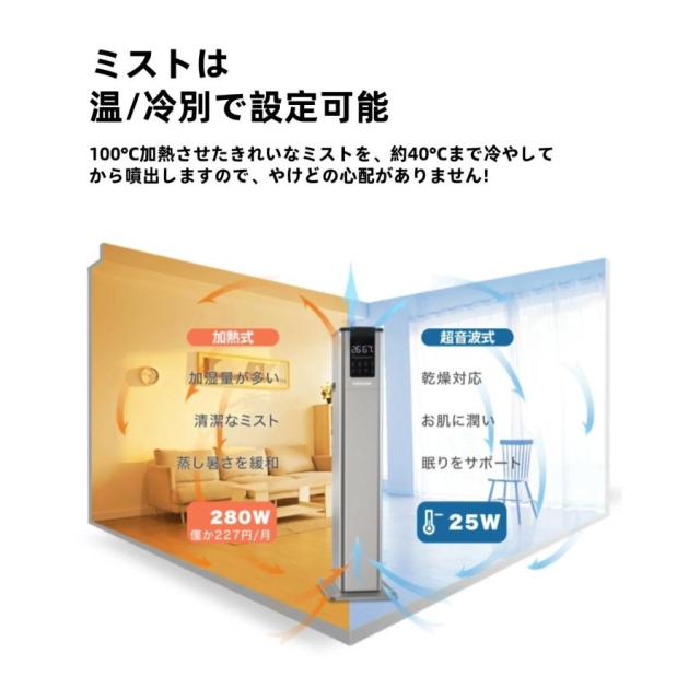 加湿器 スチーム式 大容量 ハイブリッド 超音波式 業務用 13L 静音 UV除菌 タワー 加熱式 大型加湿器 高級超音波式 大型 上から給水 人気_2