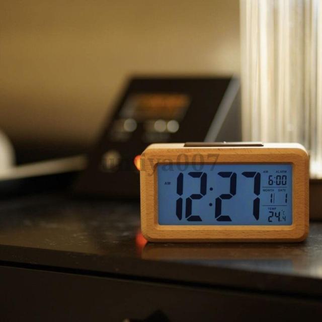 LEDデジタル目覚まし時計 木目調 温度表示 スヌーズ機能 アラーム カレンダー 卓上 おしゃれ 北欧風_12