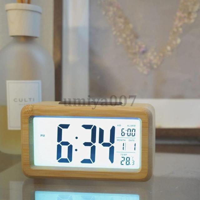 LEDデジタル目覚まし時計 木目調 温度表示 スヌーズ機能 アラーム カレンダー 卓上 おしゃれ 北欧風_3