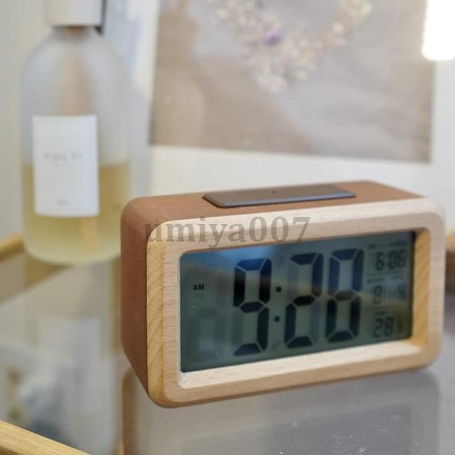 LEDデジタル目覚まし時計 木目調 温度表示 スヌーズ機能 アラーム カレンダー 卓上 おしゃれ 北欧風_9
