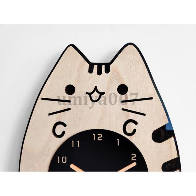 猫型壁掛け時計 しっぽ振り子 かわいい 静音 アクリル 掛け時計 子ども部屋 保育園 幼稚園用_2
