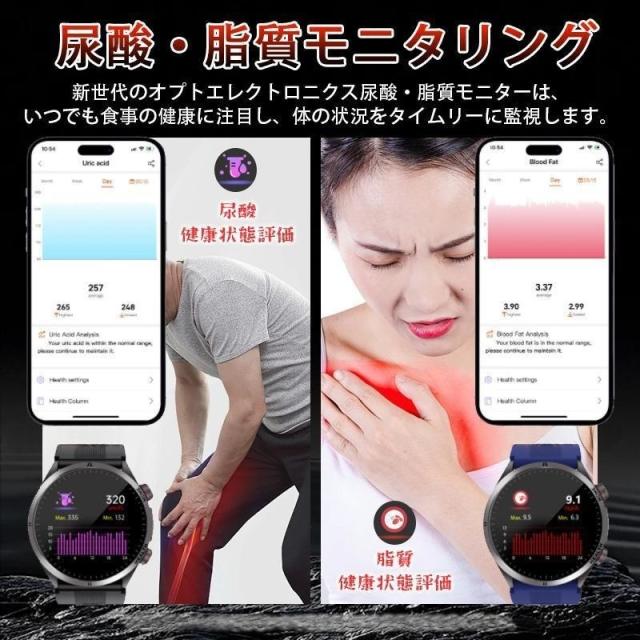 スマートウォッチ 医療レベル健康- 高精度エアバッグ血圧測定 ECG心電図 血中脂質 尿酸 体温 血中酸素 心拍数 健康管理 高齢者 日本製センサー プレゼント最適_8