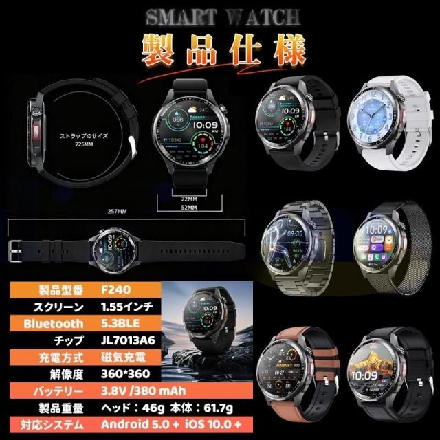 スマートウォッチ 体組成 ケットウチ 血圧 健康管理 ECG心電図 bluetooth5.3通話 体温 心拍数 血中酸素 音楽制御 睡眠監視 歩数計 SOS 爆買_14