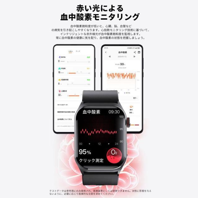 スマートウォッチ ECG心電図 通話 エアポンプ高精度血圧 血液成分 24時間測定 体組成 EDAテスト 睡眠管理 着信通知 体温 心拍数 歩数計 天気 リモート写真撮影_14