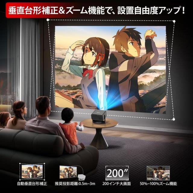 プロジェクター 360°回転 18000LM 4K対応 天井投影可能 Bluetooth5.4 WIFI6 電動フォーカス 自動台形補正 爆買_3