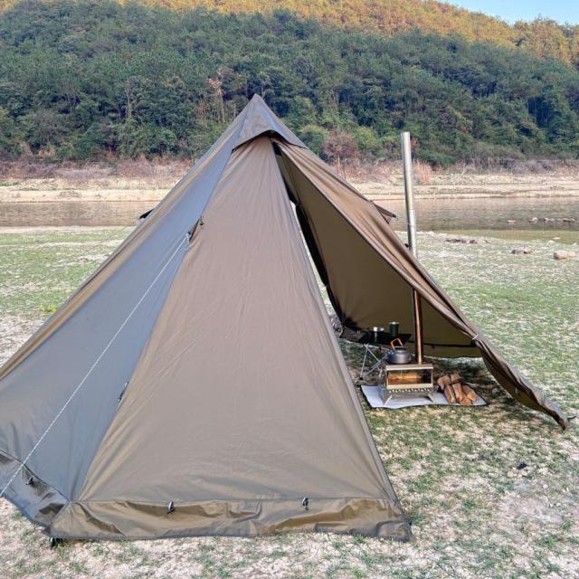 軍幕テント ワンポールテント インナーテント付き　タープ　ティピテント スカート付　ツーリングテント フルセット ソロテント 2-3人用 　軽量　煙突穴付き_1