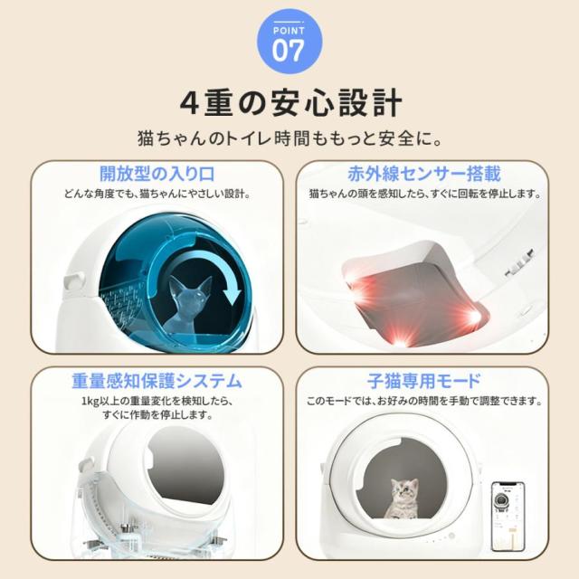 猫トイレ 全自動猫トイレ 猫用トイレ 全自動 静音 大型猫 消臭 除菌 本体 多頭飼い 大容量 自動清掃 砂飛び散り防止 コンパクト スマホ対応可能 アプリ遠隔操作_8