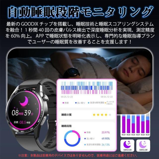 スマートウォッチ 日本製センサー 血糖値 通話機能 ECG心電図 血圧測定 歩数計 酸素濃度 体温測定 心拍数 着信通知 睡眠監測 SOS 尿酸 天気 血中脂質 ギフト_9