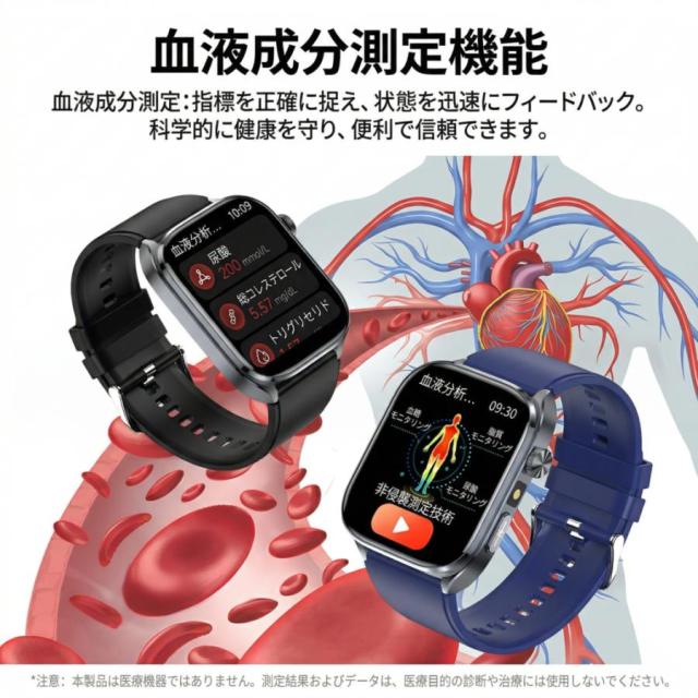 2026新発売 スマートウォッチ 医療レベル 血圧測定 ECG心電図 通話機能 体温 血圧測定 体組成 血液成分分析 LINE着信通知 血中酸素 歩数計 睡眠 iPhone Android_7