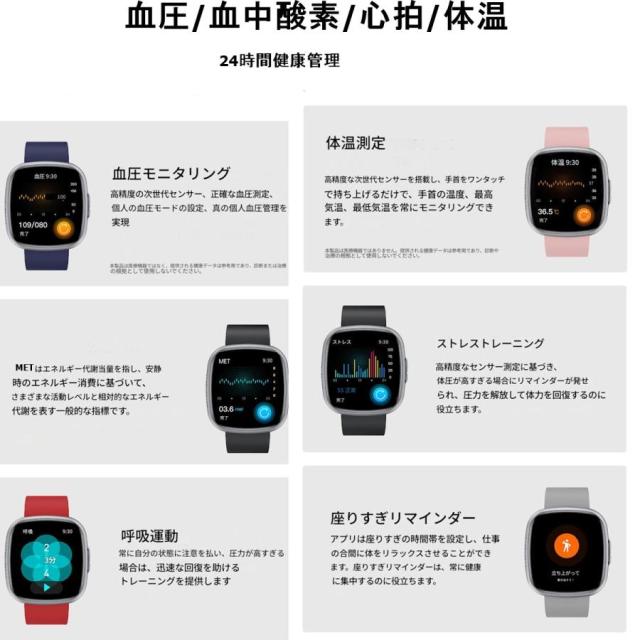 スマートウォッチ 通話機能 ECG心電図 血圧測定 血中脂質 尿酸 AI診断 皮膚温 高精度心拍数 血中酸素 睡眠 着信通知 24時間健康管理 SOS_11