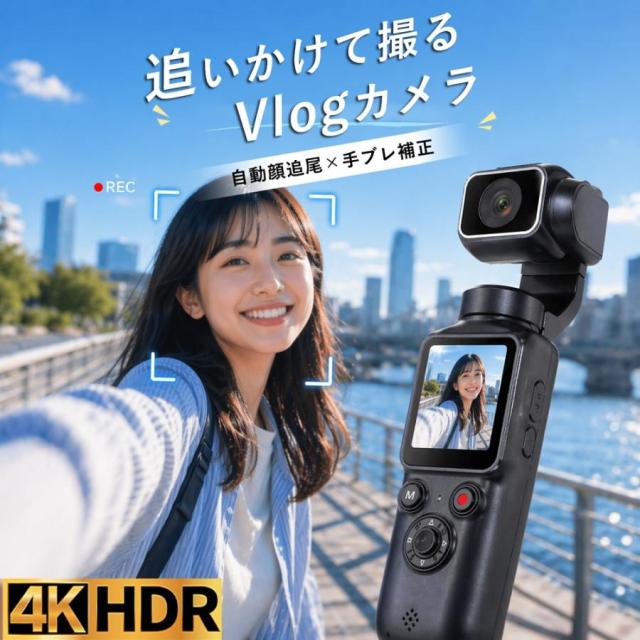 2026新発売 アクションカメラ 4K Vlogカメラ 7500万画素 自動追尾 2400mAh Wifi転送 ポケットカメラ 手ブレ補正 4K録画 動画撮影 1.7インチ 初心者向け