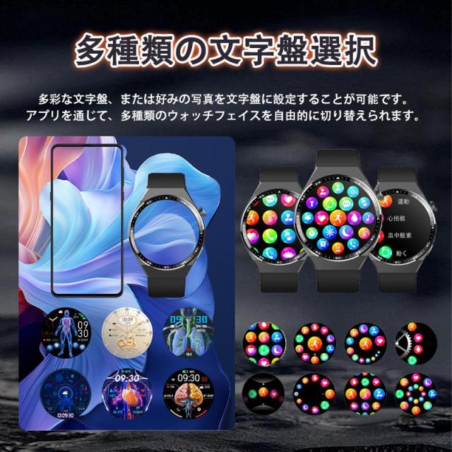 スマートウォッチ 24時間健康管理 糖値 ECG PPG心電図 体組成 通話機能付き 体温 血圧 血中酸素 血中脂質 尿酸 睡眠 HRV 歩数計 着信通知 SOS 母の日 爆買_10