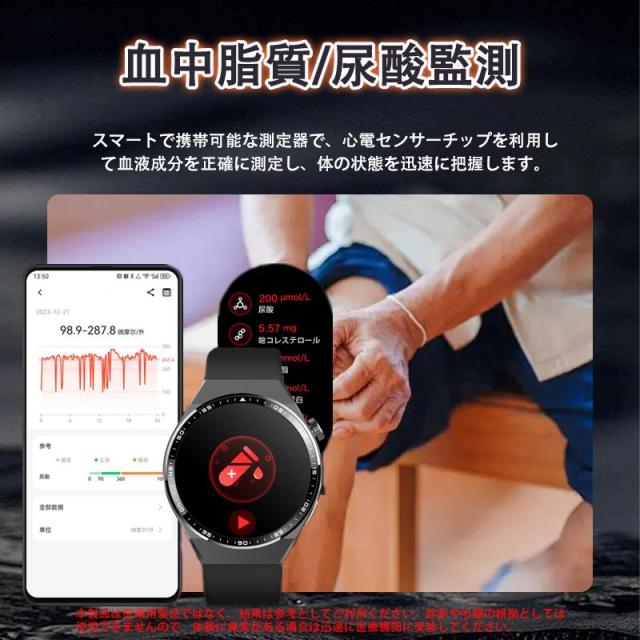 スマートウォッチ 24時間健康管理 糖値 ECG PPG心電図 体組成 通話機能付き 体温 血圧 血中酸素 血中脂質 尿酸 睡眠 HRV 歩数計 着信通知 SOS 母の日 爆買_3