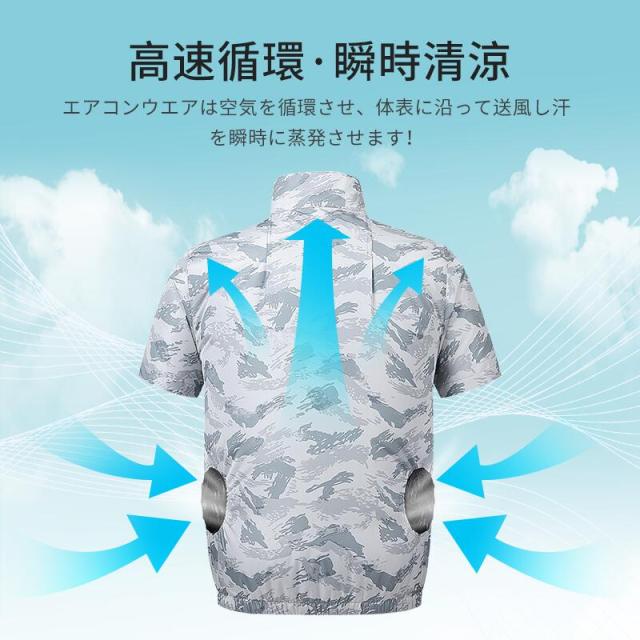 空調作業服 半袖 ファンバッテリーセット 10000mAh USB給電 大風量 空調ウェア ファン付き作業着 冷却服 速乾 UPF50+ 静音 男女兼用 熱中症対策 屋外作業 釣り ゴルフ_1