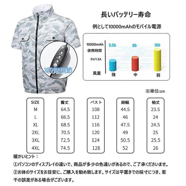 空調作業服 半袖 ファンバッテリーセット 10000mAh USB給電 大風量 空調ウェア ファン付き作業着 冷却服 速乾 UPF50+ 静音 男女兼用 熱中症対策 屋外作業 釣り ゴルフ_9