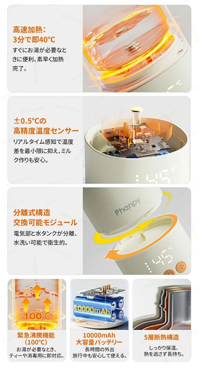 ポータブルケトル 充電式 電気水筒 電気ケトル 温度調節 持ち運び 漏れ 