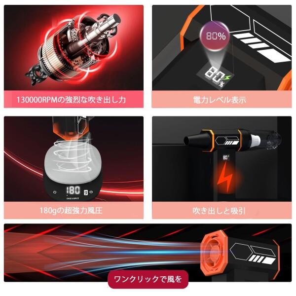 3in1 ハンディターボファン (130,000RPM) 電動エアダスター & ミニ掃除機 - 180g強力風圧 100段階風量調_4