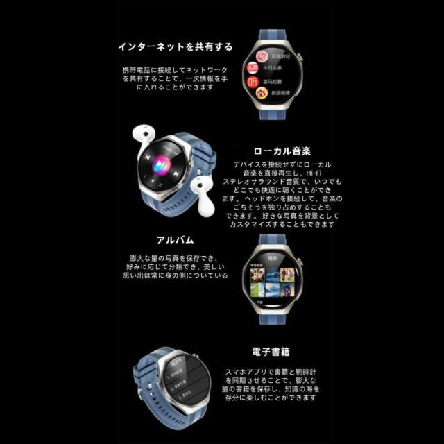【カメラ機能付き】スマートウォッチ 日本製センサー 心電 AI 血圧 血中酸素 心拍数 GPS 健康測定メンズ レディース 大画面 高精度 防水 敬老の日_17