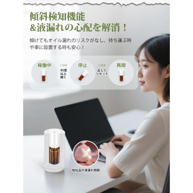 アロマディフューザー 水なし 車用 コードレス usb充電式 15日連続使用