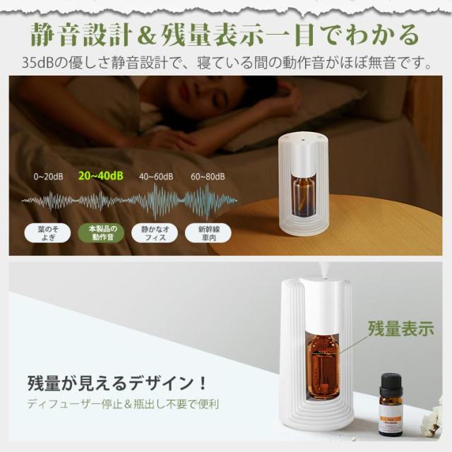アロマディフューザー 水なし 車用 コードレス usb充電式 15日連続使用