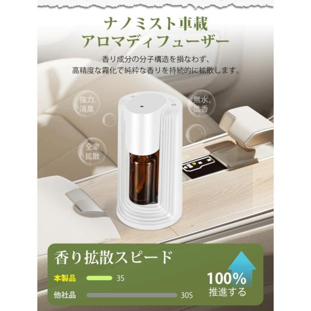 アロマディフューザー 水なし 車用 コードレス usb充電式 15日連続使用