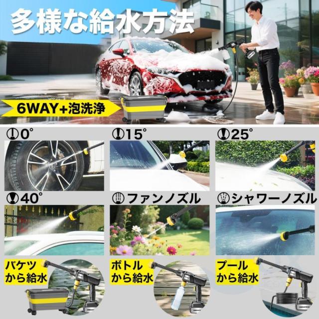 高圧洗浄機 20L折り畳みバケツ コードレス 充電式高圧洗浄機 6in1ノズル 高性能 強力 最大吐出圧力8MPa 小型 軽量 段階調整 持ち運び便利 大掃除 洗車機 家庭用_3