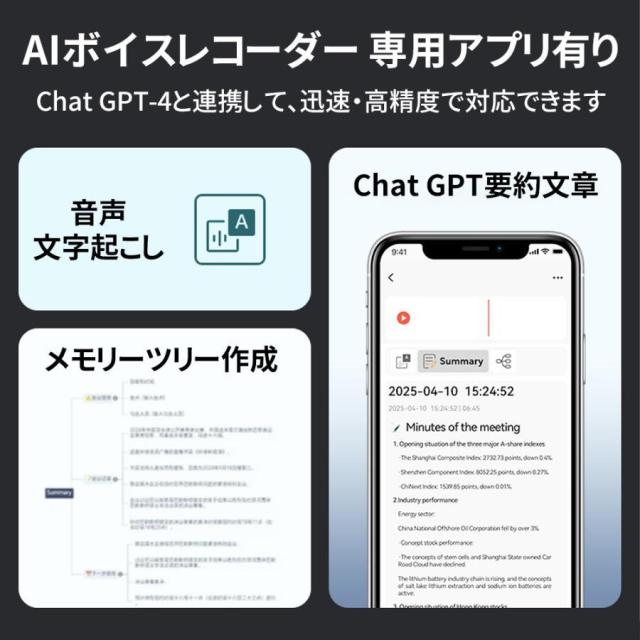 ボイスレコーダー 小型 翻訳機 文字起こし 通話/対面録音モード自動切替 仕事効率化AIツール ChatGPT連携 189ヶ国語対応 15H連続使用 薄型 マグネット吸着 軽量_4
