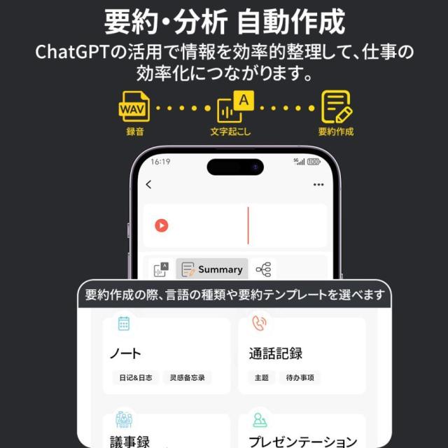 ボイスレコーダー 小型 翻訳機 文字起こし 通話/対面録音モード自動切替 仕事効率化AIツール ChatGPT連携 189ヶ国語対応 15H連続使用 薄型 マグネット吸着 軽量_8
