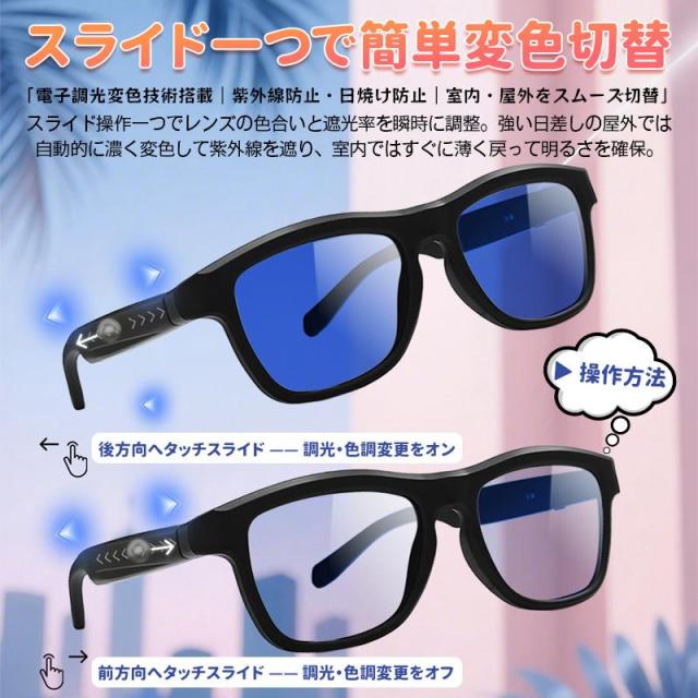 スマートグラス Bluetooth5.4 スマートメガネ AI質問応答 骨伝導 通話可能 カメラ機能 マイク内蔵 音楽再生 各種言語翻訳 変色可能 ワイヤレスメガネ 青色光防止