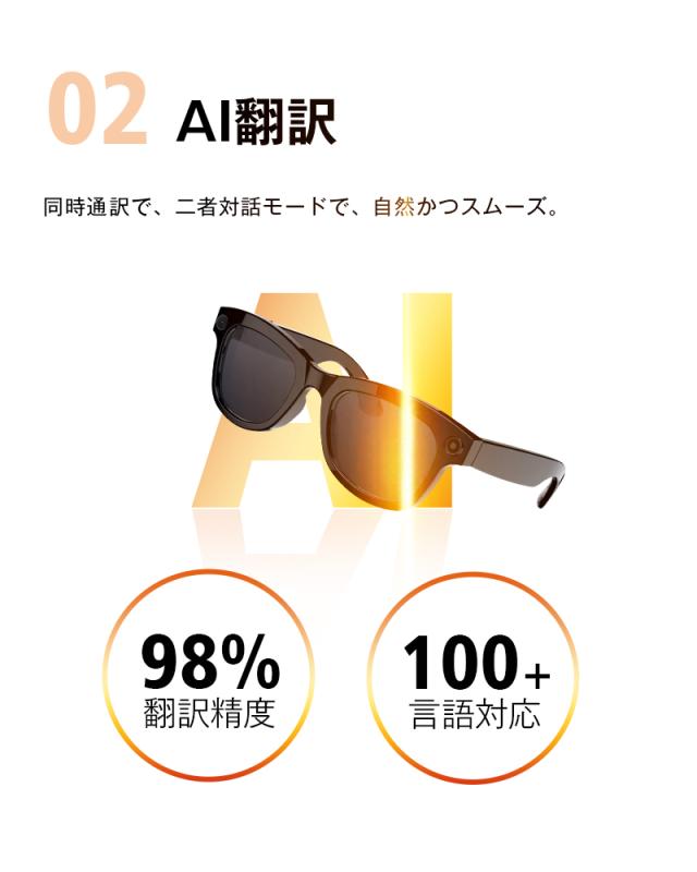 スマートグラス カメラ付き Bluetooth6.1 AIメガネ AI検索 高音質 800万画素 撮影 録画 防水防汗 翻訳機 タッチ操作 紫外線対策
