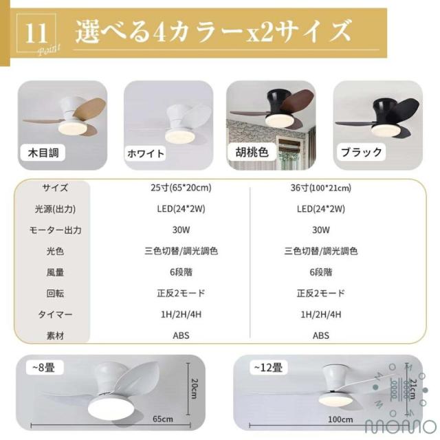 シーリングファンライト 木目調 和風 シーリングライト リモコン付き 調光調色 風速調整 シーリングファン 3羽根 節電 LED 扇風機 天井 北欧 おしゃれ 寝室 小型_14