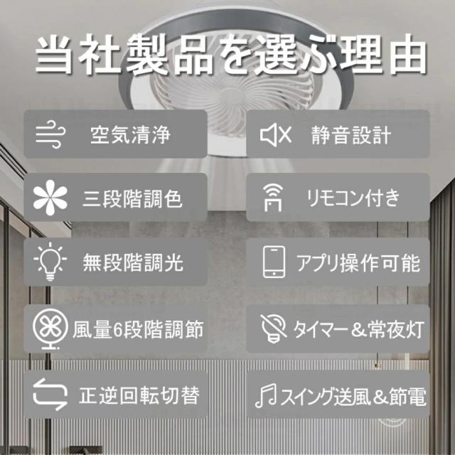 シーリングファンライト LED DCモーター シーリングファン ファン付き照明 10畳 12畳 シーリングライト おしゃれ APP対応 調光調色 首振り 小型 北欧 薄型_2